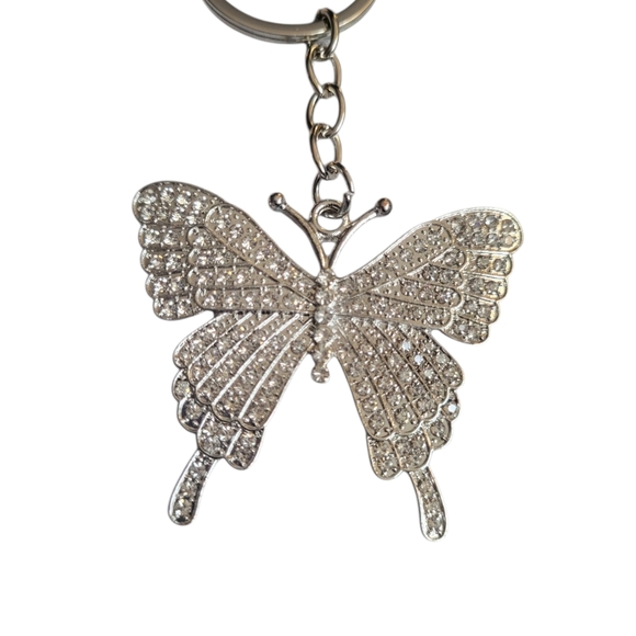 Silver Rhinestone Butterfly Keychain - Picture 4 of 6